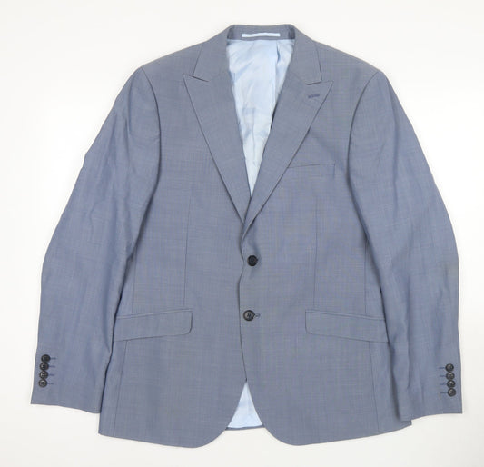 Moss London Blue Check Blazer, Size 42R, Men's Regular Fit