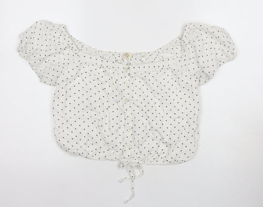 Hollister Women's White Polka Dot Blouse, Size L