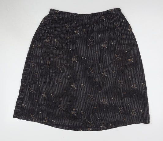 Fat Face Women's Black Floral Pleated Midi Skirt Size 8