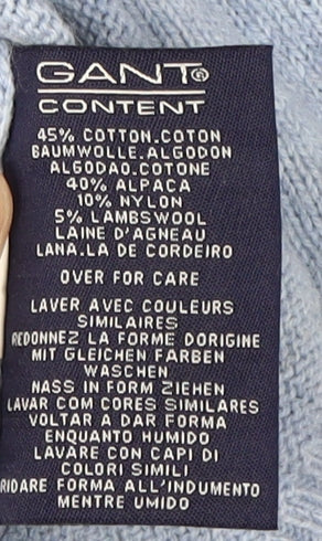 Brand and care label for GANT Men's Blue High Neck Jumper M Knit Cotton Blend