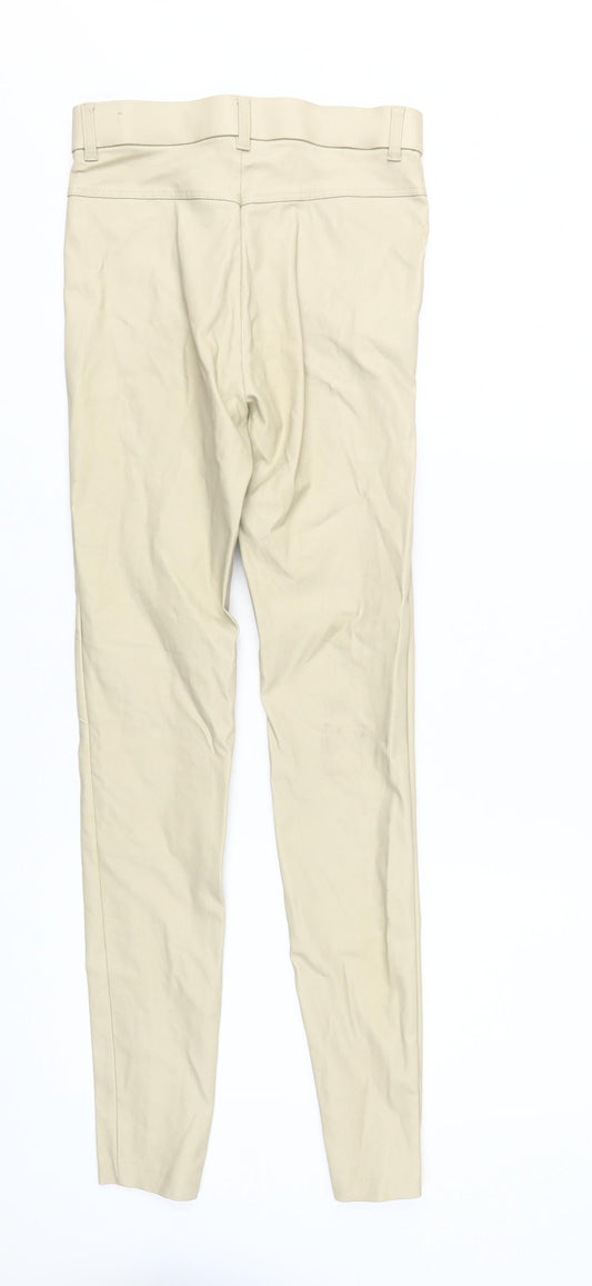 ZARA Women Beige Skinny Trousers S Casual Ankle Zip