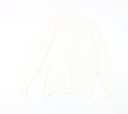 St Michael Women's White Cable-Knit Cardigan Size 12-14