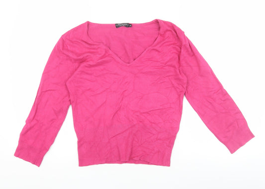 Jeff Banks Women's Pink V-Neck Pullover M