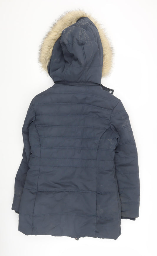 Weird Fish Women's Blue Puffer Jacket Size 8 with Hood