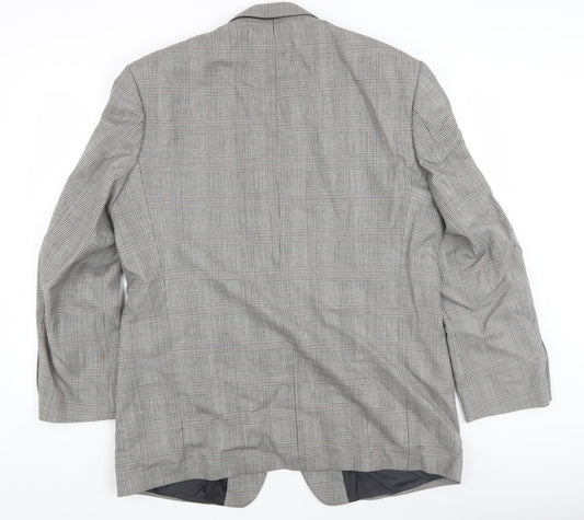 HR Tailoring Men's Grey Checked Blazer, Size 44R