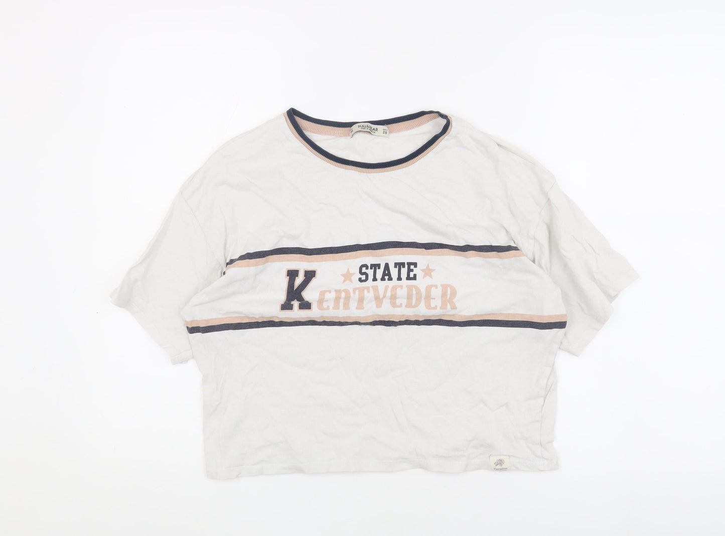 Pull & Bear Women's White Cropped T-Shirt, Size M