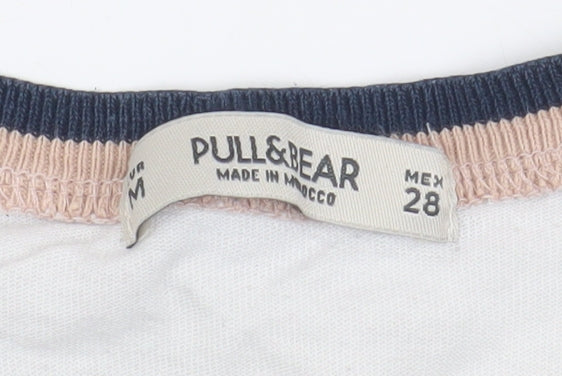 Pull & Bear Women's White Cropped T-Shirt, Size M
