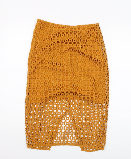 River Island Women’s Yellow Lace Pencil Skirt Size 8