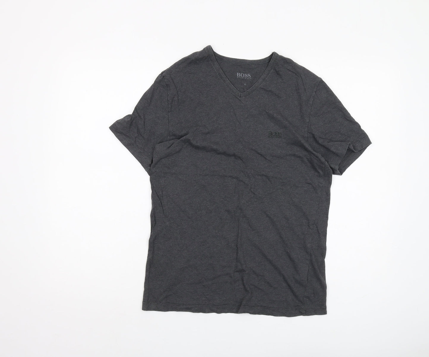 Hugo Boss Men's Grey Cotton V-Neck T-Shirt, Size S