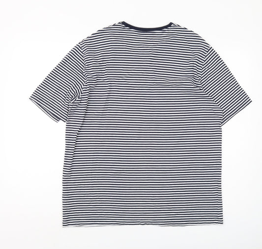 Marks and Spencer Men's Blue Striped T-Shirt M