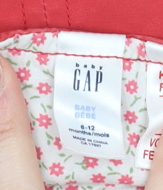 Close-up detail of Gap girls’ red pinafore dress 9-12 months casual cotton