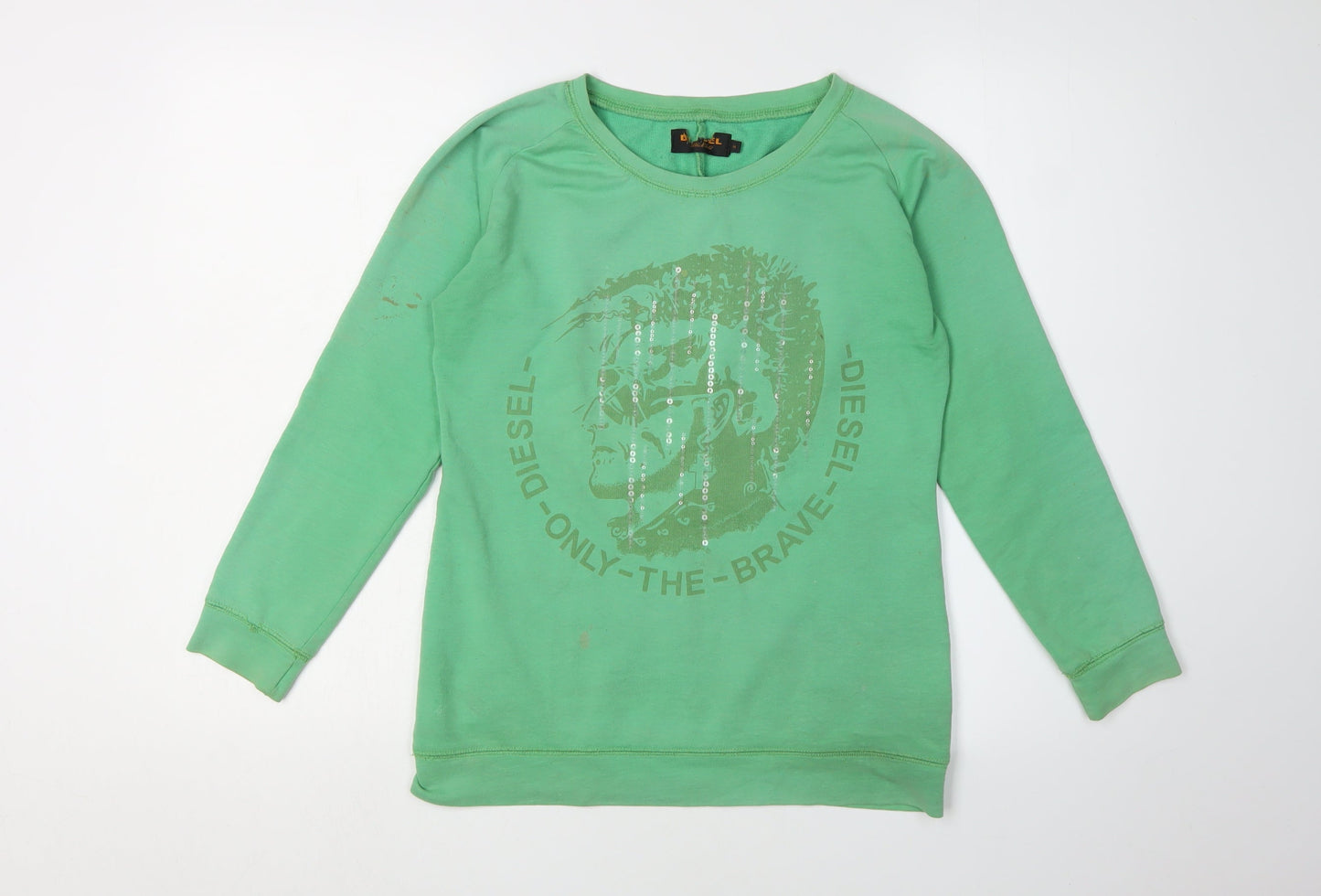 Diesel Women's Green Logo Sequin Pullover Sweatshirt - Size M