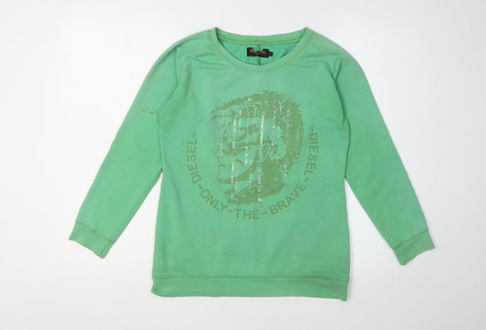 Diesel Women's Green Logo Sequin Pullover Sweatshirt - Size M