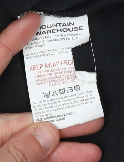 Brand and care label for Mountain Warehouse boys’ black fleece 9-10 years half zip hoodie