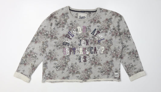 Womens UK L Regular Superdry Grey Pullover Sweatshirt