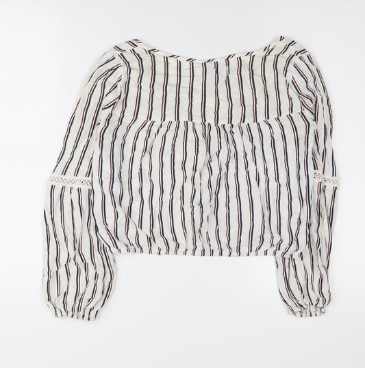 Hollister Women's Multicoloured Striped Cropped Blouse XS