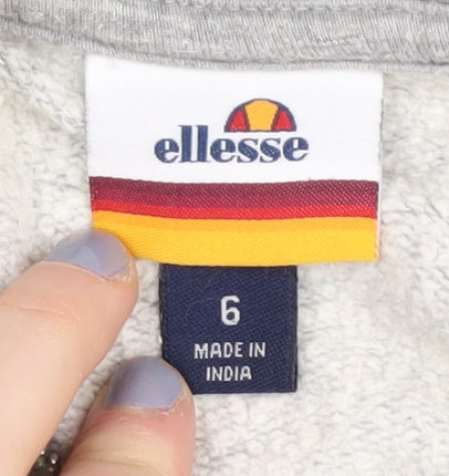 Brand and care label for Ellesse Women's Grey Hoodie, size 6, with Logo Accents