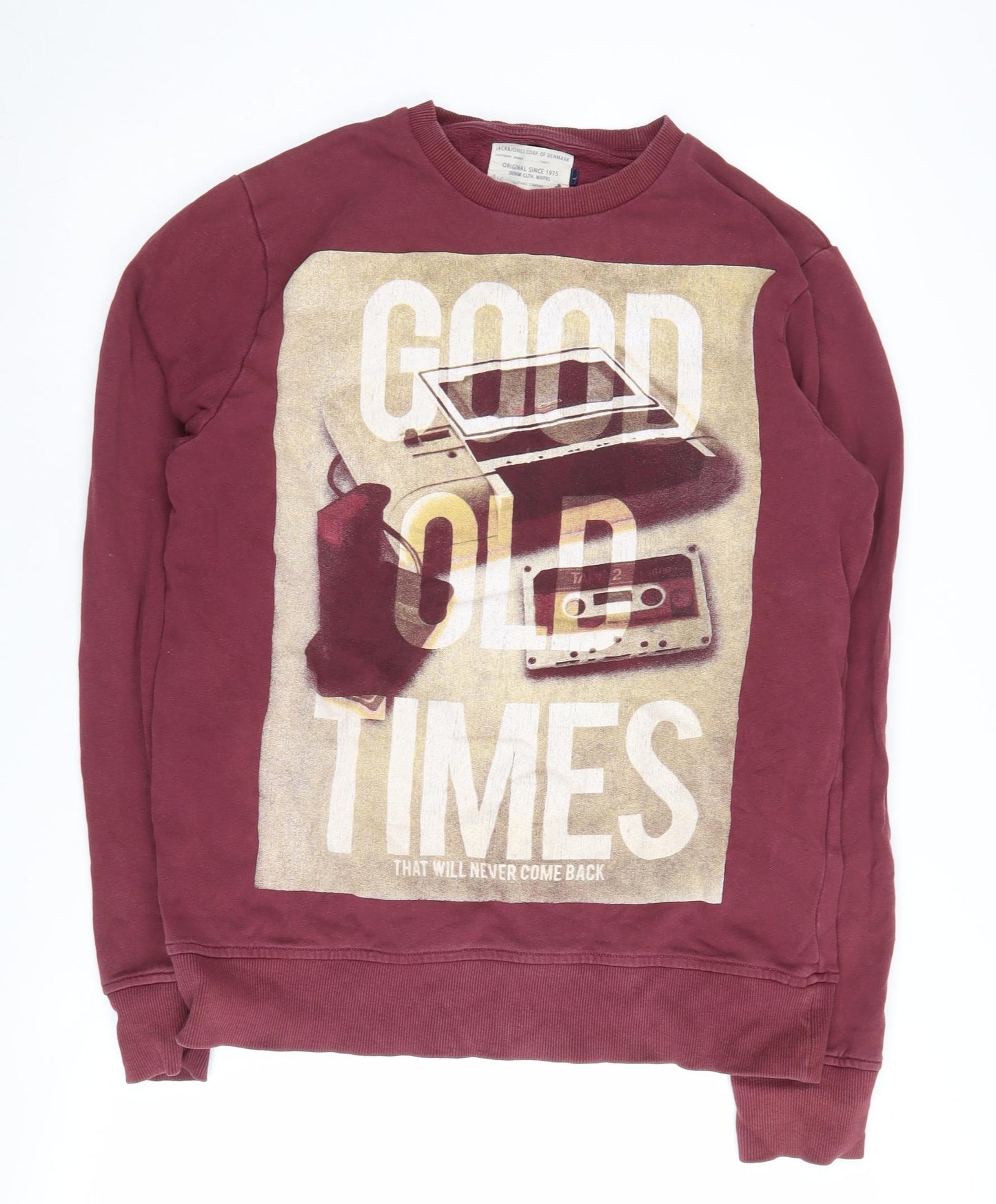 Jack & Jones Men's Red Graphic Sweatshirt, Crew Neck, Size Regular