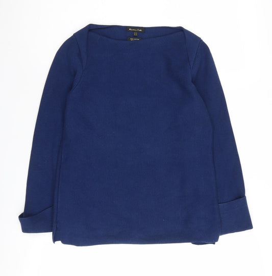 Massimo Dutti Women's Blue Boat Neck Jumper 2XS