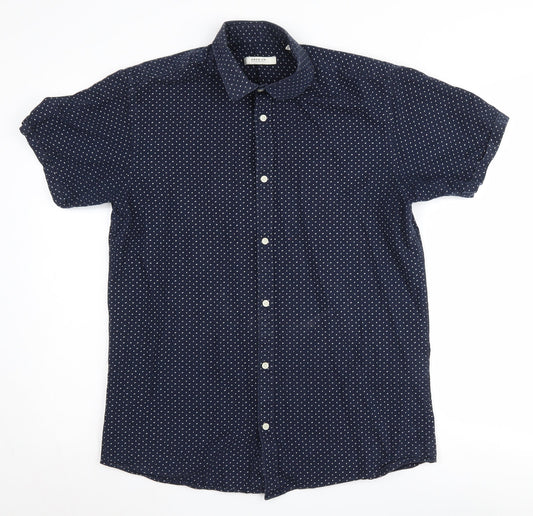 Jack & Jones Men's Blue Polka Dot Short Sleeve Shirt L