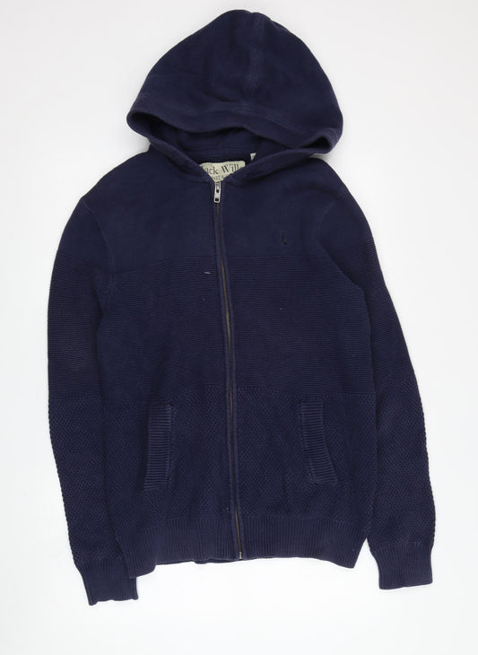 Jack Wills Men's Blue Full Zip Hoodie, Medium, Cotton Knit