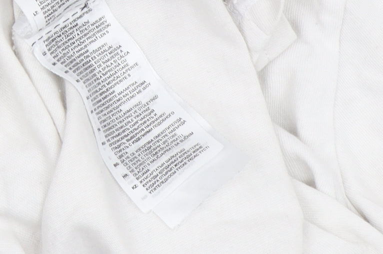 Brand and care label for Adidas Women's White 2XL Relaxed Fit T-Shirt