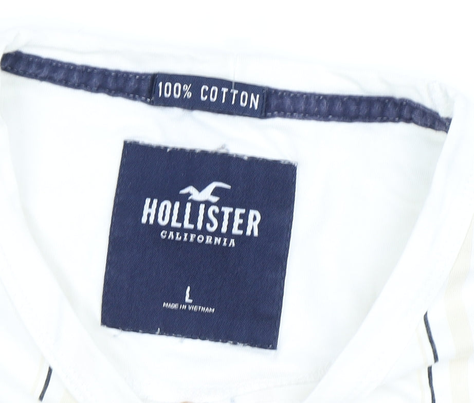 Hollister Men's White Striped T-Shirt L