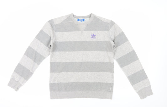 Adidas Men's Grey Striped Pullover Sweatshirt Size S