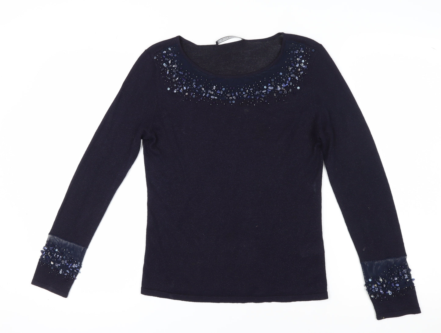 Windsmoor Women's Blue Beaded Knit Top S