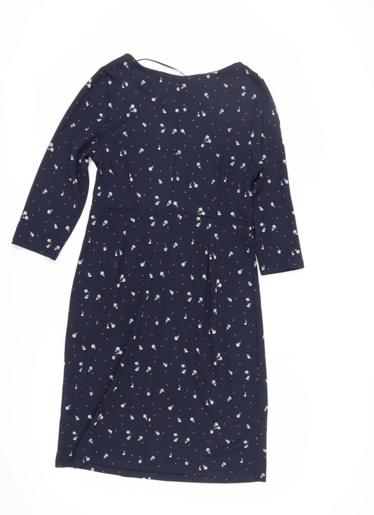 Laura Ashley Women's Blue Floral V-Neck Dress Size 12