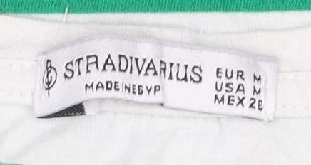 Stradivarius Women's Green Striped T-Shirt Size 4
