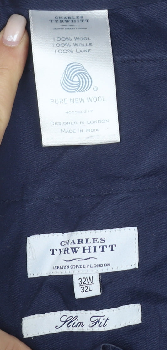 Charles Tyrwhitt Men's Blue Slim Fit Wool Dress Pants