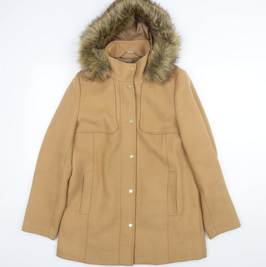 Laura Ashley Women's Beige Fur Trim Overcoat Size 12