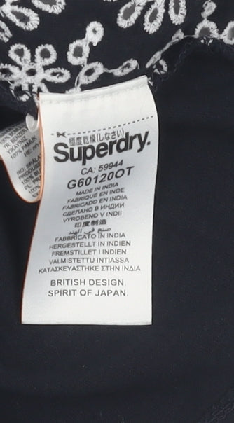 Superdry Women's Black Tank Top, Size 6, Embroidered