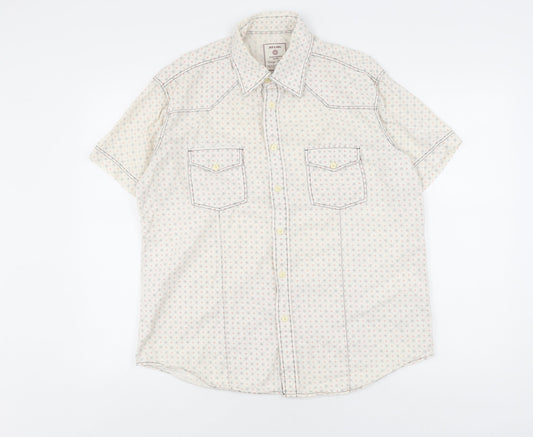 Jack & Jones Men's L White Geometric Short Sleeve Shirt