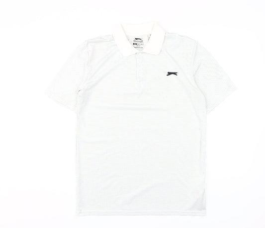 Slazenger Men's White Striped Polo - Size S, Sporty Style
