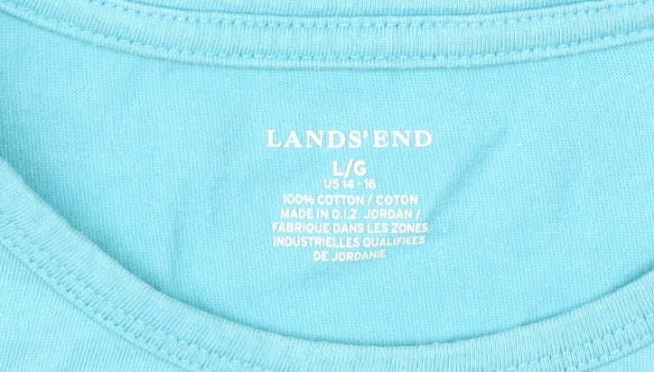 Lands' End Women's Blue Cotton Basic T-Shirt Size 16