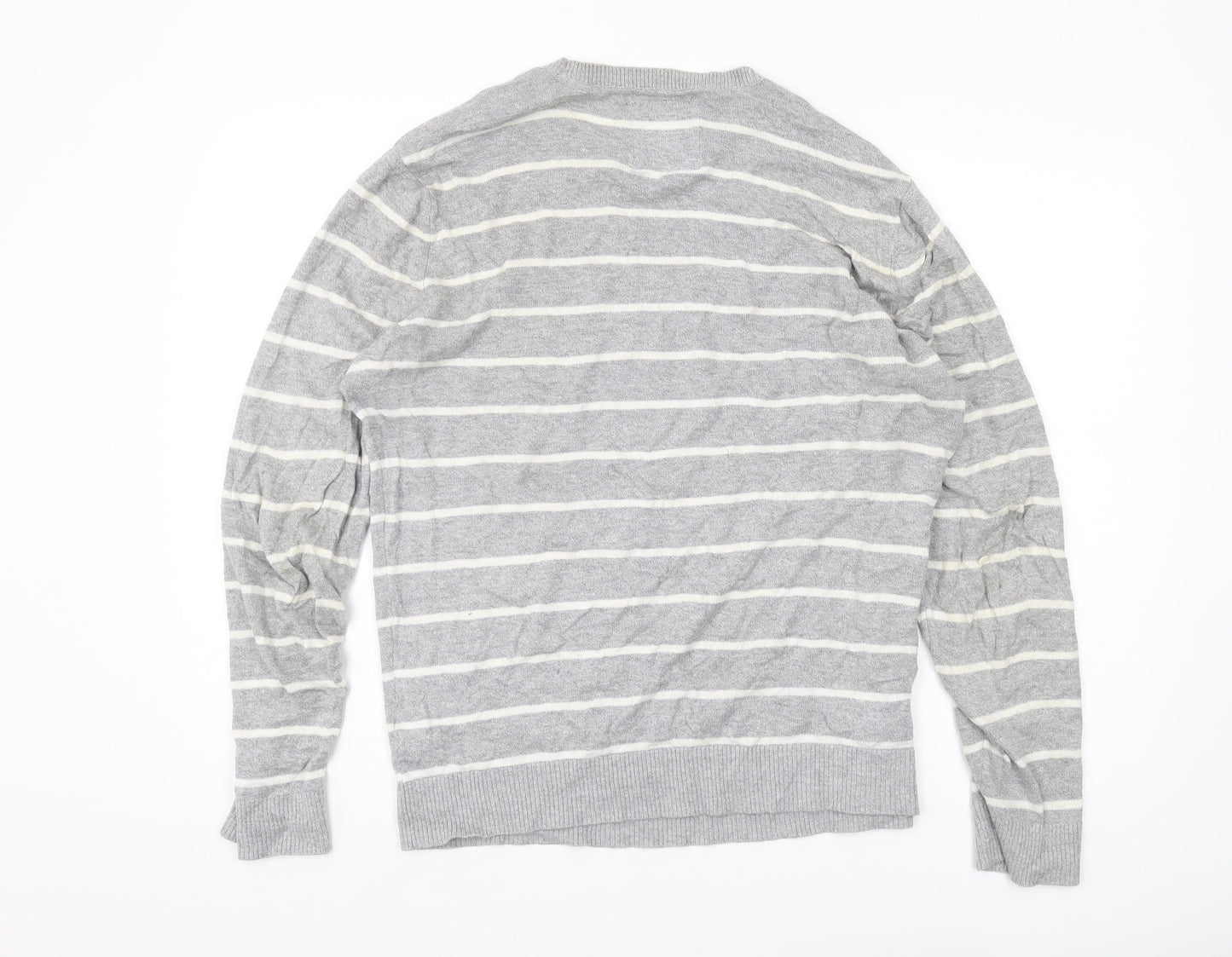 Hollister Mens Grey Striped Pullover Jumper L