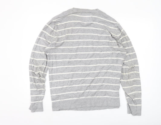 Hollister Mens Grey Striped Pullover Jumper L