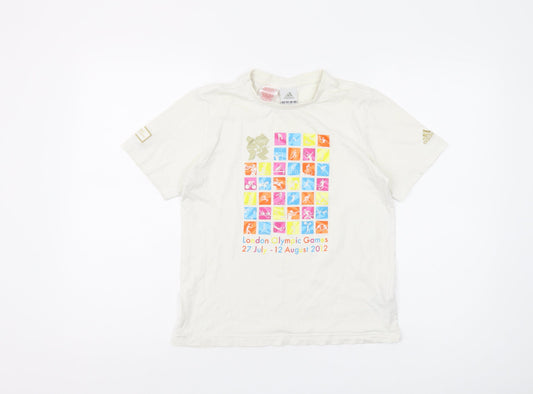 Adidas Boys' White Olympic Graphic T-Shirt, Size 12 - Casual Style