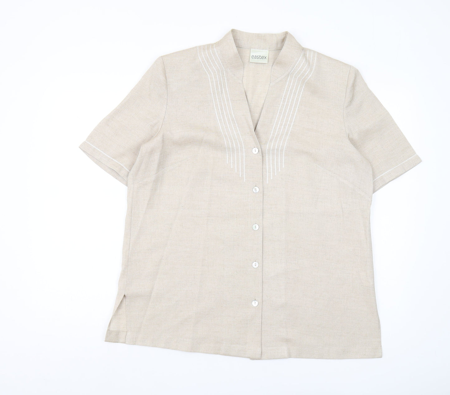 Eastex Women's Beige Collared Tunic Blouse - Size 14