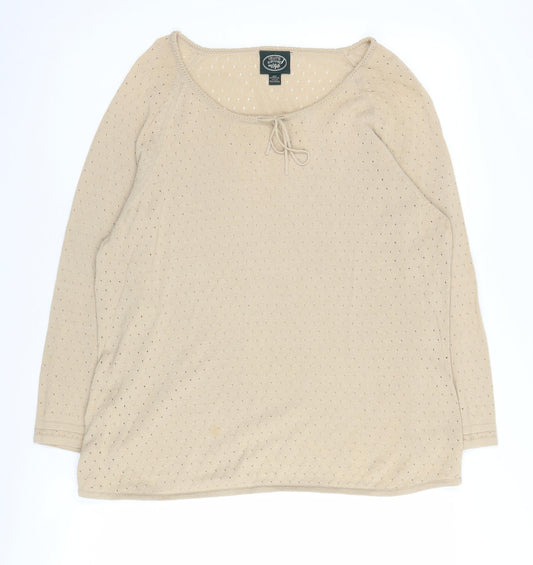 Laura Ashley Women's Beige Open-Knit Pullover Jumper XL