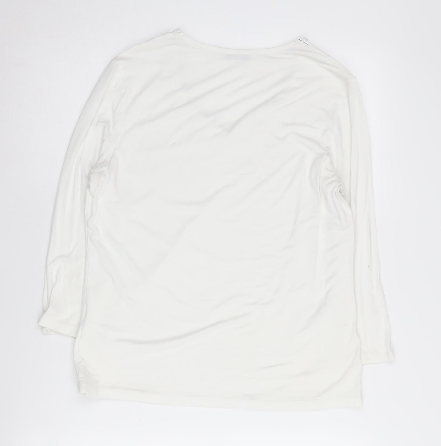Windsmoor Women's White Beaded V-Neck T-Shirt, S