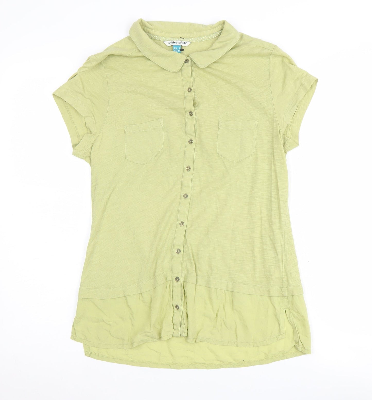 White Stuff Women's Green Button-Up Collared Shirt Size 8