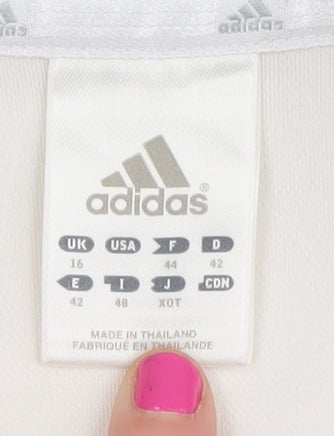Adidas Women's White Polo Shirt - Size 16, Breathable Stretch