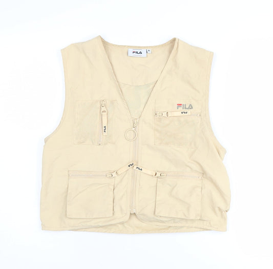 Fila Men's Beige Waistcoat M - Casual Travel Zip Vest
