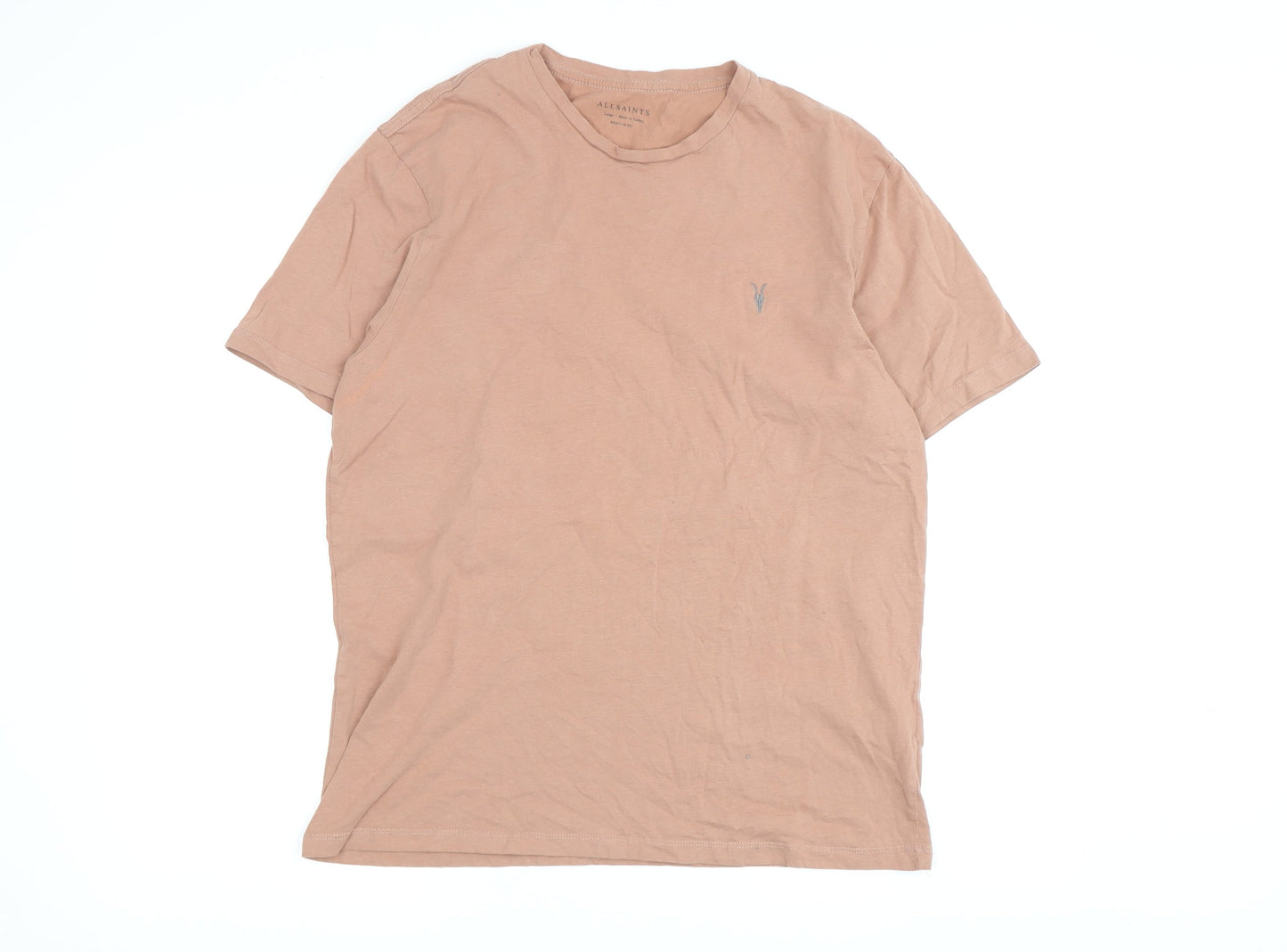 AllSaints Men's Beige Crew Neck T-Shirt, Size L, Regular Fit