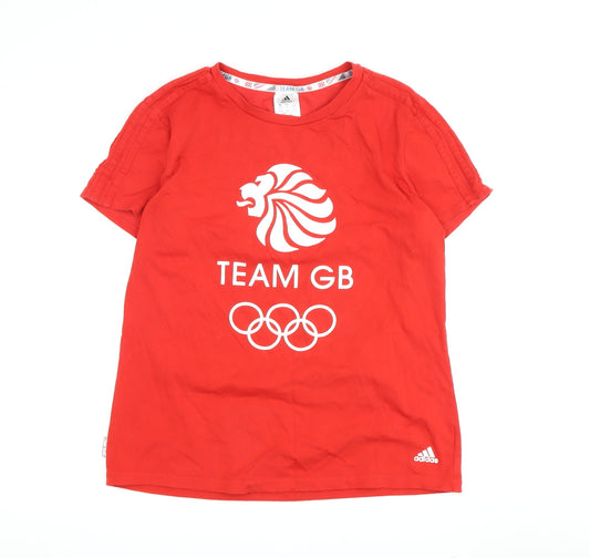 Womens UK Size L adidas Red Cotton T-Shirt