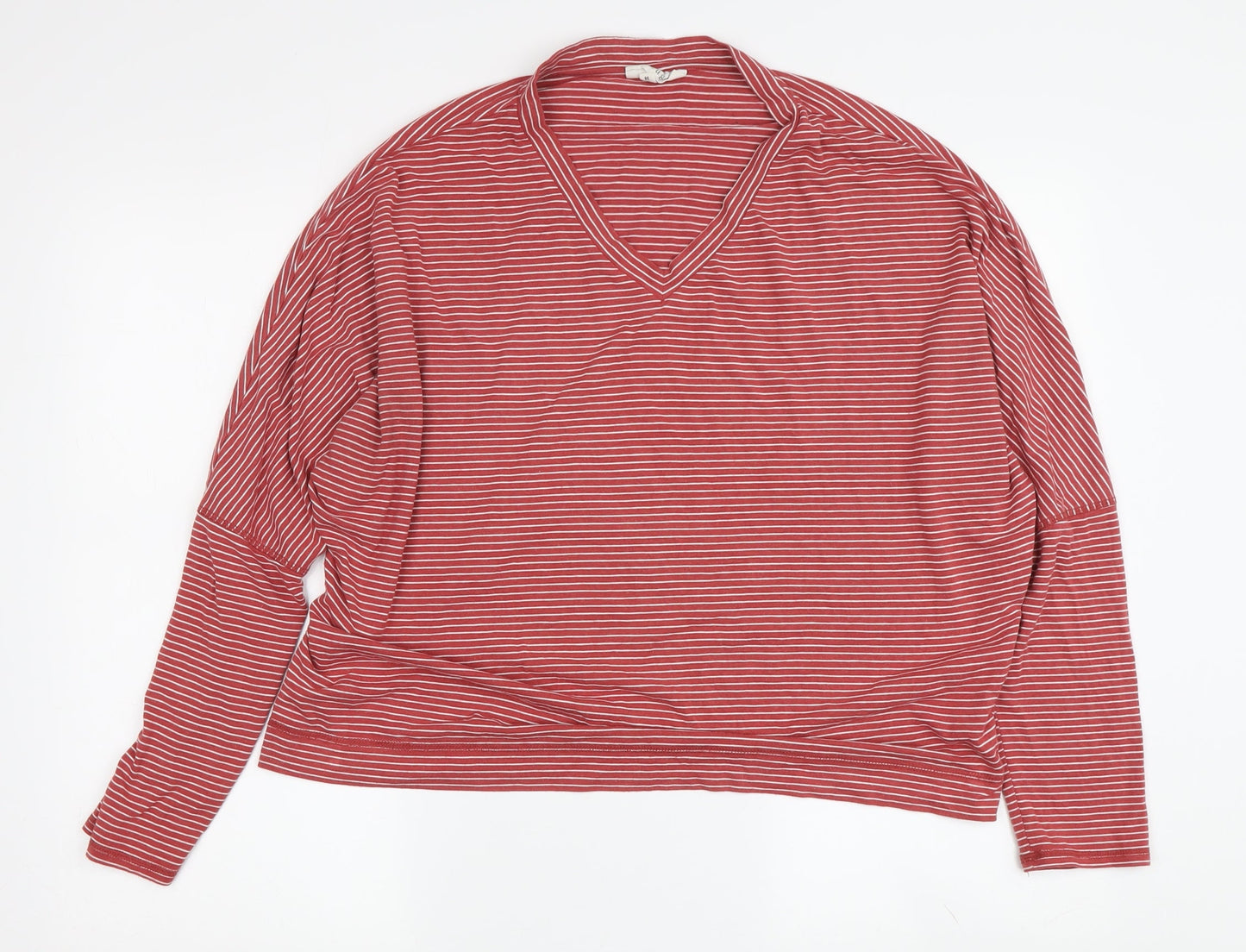 Thought Red Striped Women's V-Neck Long Sleeve T-Shirt