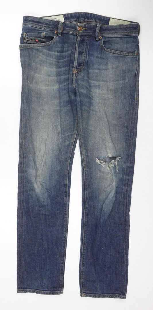 Diesel Men's Blue Straight Jeans Size 32 Distressed